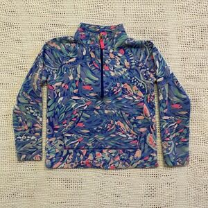 Lilly Pulitzer Girls Blue Pink Floral Quarter Zip Sweatshirt Size M 8-10